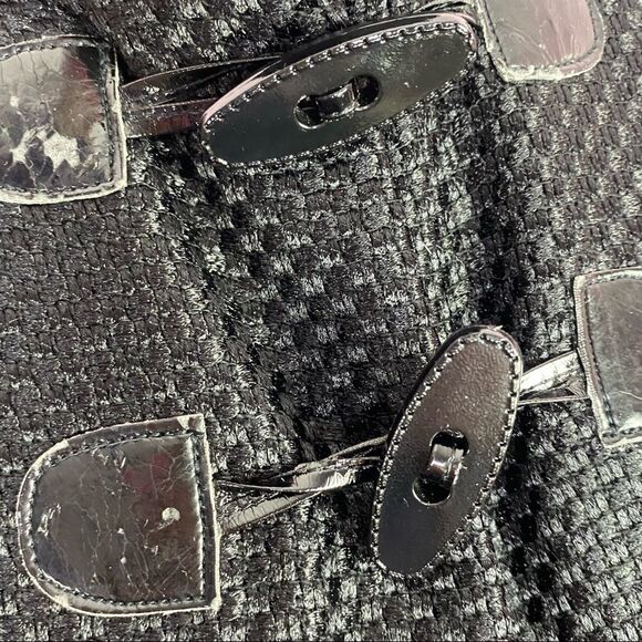 French Connection Woven Monochrome Checker Toggle Puff Sleeve Swing Coat Size 10 - Picture 11 of 12